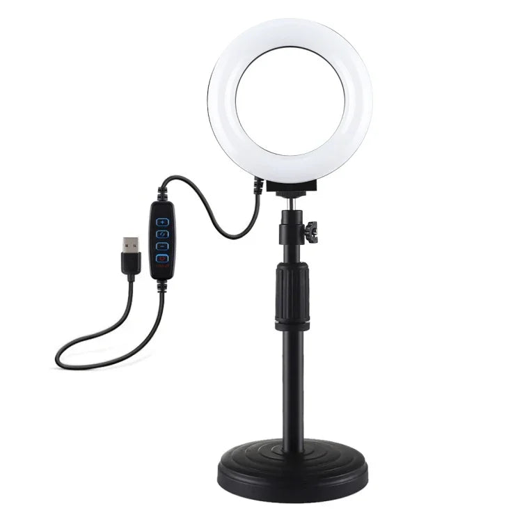 ฐานกลมตั้งโต๊ะ PULUZ + ไฟวงแหวน LED USB ปรับความสว่างได้ 3 โหมด ขนาด 4.7 นิ้ว 12cm สำหรับถ่ายวิดีโอ Vlogging, ปรับความสูงได้: 15.5cm-25.5cm, ฐานตั้งโต๊ะ+4.7 นิ้ว
