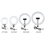 ฐานกลมตั้งโต๊ะ PULUZ + ไฟวงแหวน LED USB ปรับความสว่างได้ 3 โหมด ขนาด 4.7 นิ้ว 12cm สำหรับถ่ายวิดีโอ Vlogging, ปรับความสูงได้: 15.5cm-25.5cm, ฐานตั้งโต๊ะ+4.7 นิ้ว