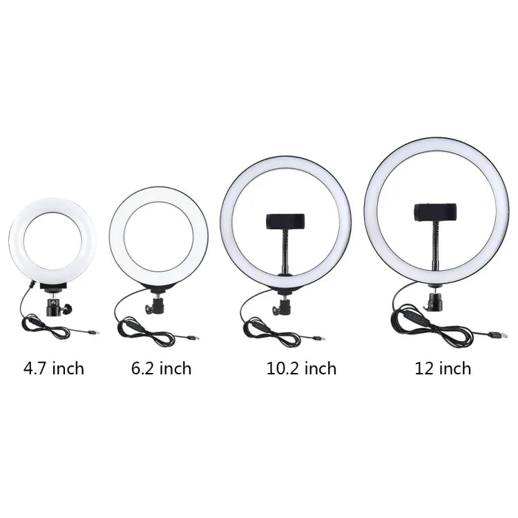 ฐานกลมตั้งโต๊ะ PULUZ + ไฟวงแหวน LED USB ปรับความสว่างได้ 3 โหมด ขนาด 4.7 นิ้ว 12cm สำหรับถ่ายวิดีโอ Vlogging, ปรับความสูงได้: 15.5cm-25.5cm, ฐานตั้งโต๊ะ+4.7 นิ้ว