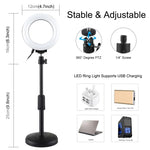 ฐานกลมตั้งโต๊ะ PULUZ + ไฟวงแหวน LED USB ปรับความสว่างได้ 3 โหมด ขนาด 4.7 นิ้ว 12cm สำหรับถ่ายวิดีโอ Vlogging, ปรับความสูงได้: 15.5cm-25.5cm, ฐานตั้งโต๊ะ+4.7 นิ้ว