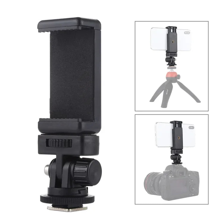 อะแดปเตอร์ขาตั้งกล้องสกรูเกลียว 1/4 นิ้ว Cold Shoe PULUZ พร้อมที่หนีบโทรศัพท์, อะแดปเตอร์พร้อมที่หนีบโทรศัพท์