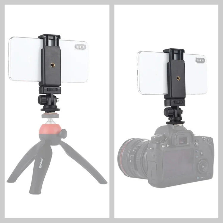 อะแดปเตอร์ขาตั้งกล้องสกรูเกลียว 1/4 นิ้ว Cold Shoe PULUZ พร้อมที่หนีบโทรศัพท์, อะแดปเตอร์พร้อมที่หนีบโทรศัพท์
