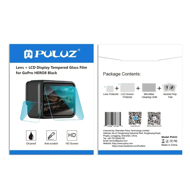 ฟิล์มกระจกนิรภัย 9H 2.5D สำหรับเลนส์และจอ LCD GoPro HERO8 Black โดย PULUZ, สำหรับ GoPro HERO8 Black