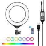 ไฟวงแหวน LED RGBW ปรับความสว่างได้ PULUZ 6.2 นิ้ว 16 ซม. USB สำหรับถ่ายวิดีโอ Vlogging พร้อมขาตั้งกล้องหัวบอลและรีโมท, 6.2 นิ้ว RGBW / รีโมท