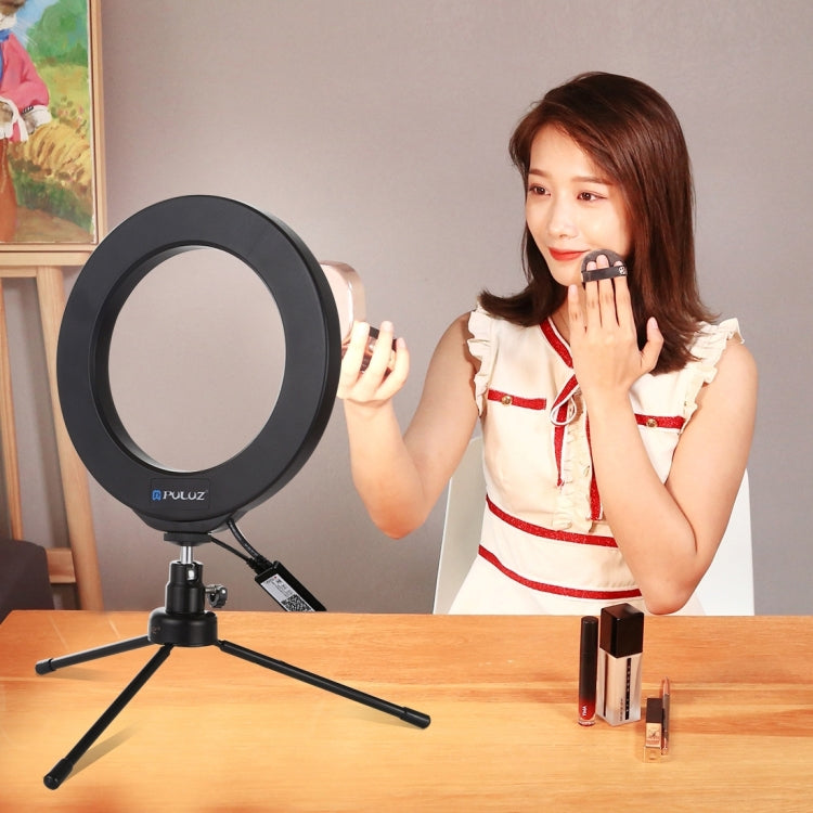 ไฟวงแหวน LED RGBW ปรับความสว่างได้ PULUZ 6.2 นิ้ว 16 ซม. USB สำหรับถ่ายวิดีโอ Vlogging พร้อมขาตั้งกล้องหัวบอลและรีโมท, 6.2 นิ้ว RGBW / รีโมท