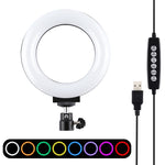ไฟวงแหวน LED RGBW ปรับความสว่างได้ PULUZ 4.7 นิ้ว 12 ซม. USB 10 โหมด 8 สี สำหรับถ่ายวิดีโอ Vlogging พร้อมขาตั้งกล้องหัวบอล, 4.7 นิ้ว RGBW