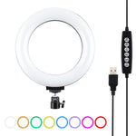 ไฟวงแหวน LED RGBW ปรับความสว่างได้ PULUZ 6.2 นิ้ว 16 ซม. USB 10 โหมด 8 สี สำหรับถ่ายวิดีโอ Vlogging พร้อมขาตั้งกล้องหัวบอล, 6.2 นิ้ว RGBW