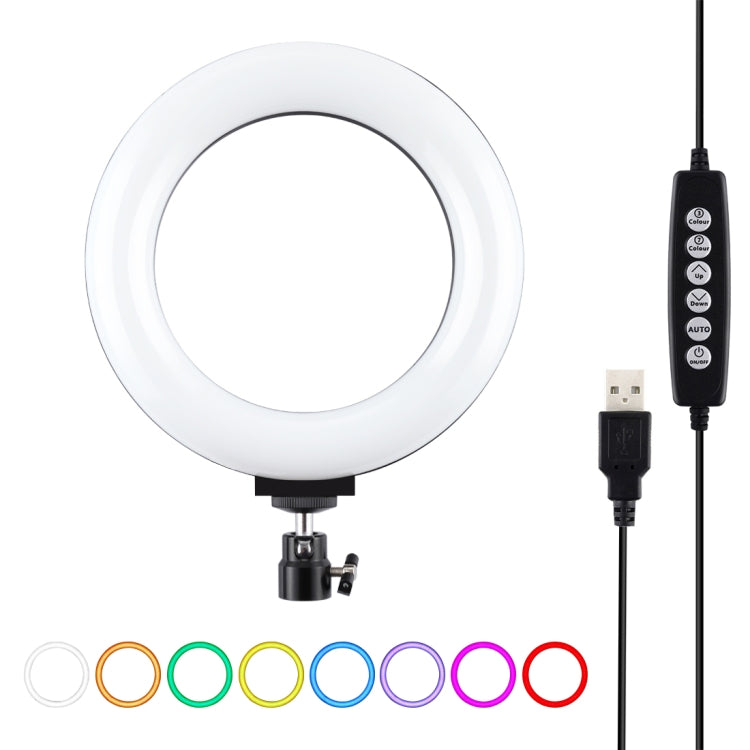 ไฟวงแหวน LED RGBW ปรับความสว่างได้ PULUZ 6.2 นิ้ว 16 ซม. USB 10 โหมด 8 สี สำหรับถ่ายวิดีโอ Vlogging พร้อมขาตั้งกล้องหัวบอล, 6.2 นิ้ว RGBW