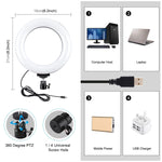 ไฟวงแหวน LED RGBW ปรับความสว่างได้ PULUZ 6.2 นิ้ว 16 ซม. USB 10 โหมด 8 สี สำหรับถ่ายวิดีโอ Vlogging พร้อมขาตั้งกล้องหัวบอล, 6.2 นิ้ว RGBW