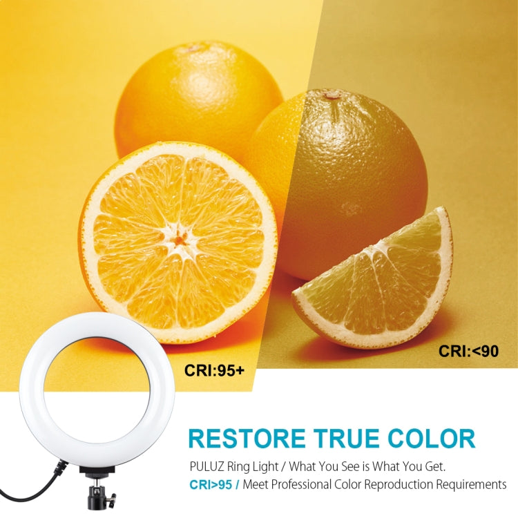 ไฟวงแหวน LED RGBW ปรับความสว่างได้ PULUZ 6.2 นิ้ว 16 ซม. USB 10 โหมด 8 สี สำหรับถ่ายวิดีโอ Vlogging พร้อมขาตั้งกล้องหัวบอล, 6.2 นิ้ว RGBW