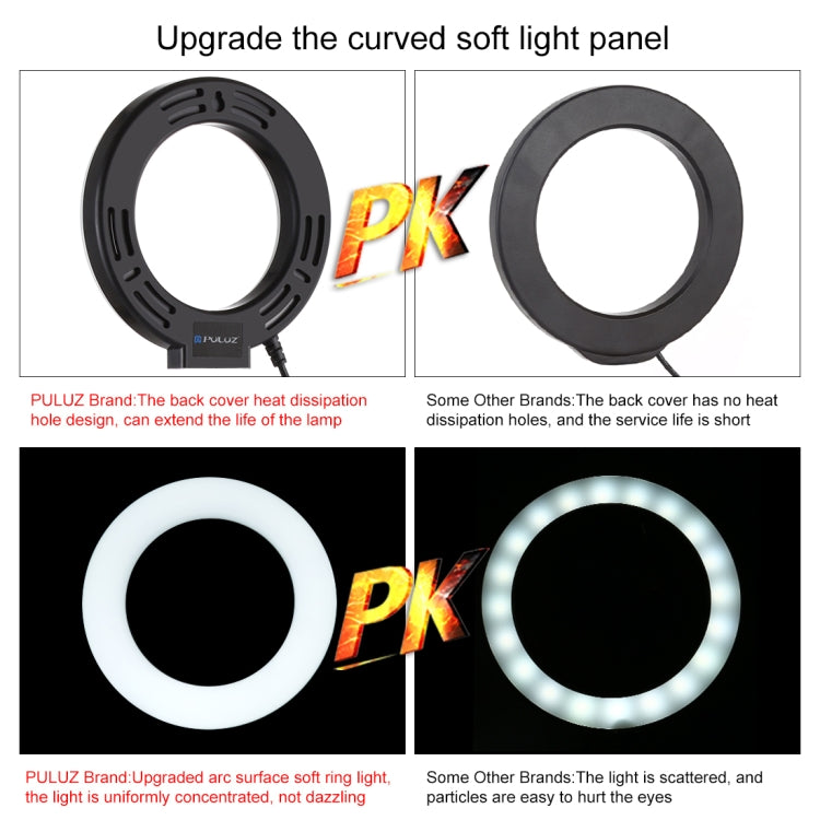 ไฟวงแหวน LED RGBW ปรับความสว่างได้ PULUZ 6.2 นิ้ว 16 ซม. USB 10 โหมด 8 สี สำหรับถ่ายวิดีโอ Vlogging พร้อมขาตั้งกล้องหัวบอล, 6.2 นิ้ว RGBW