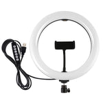 ไฟวงแหวน LED RGBW ปรับความสว่างได้ PULUZ 10.2 นิ้ว 26 ซม. USB 10 โหมด 8 สี สำหรับถ่ายวิดีโอ Vlogging พร้อมขาตั้งกล้องหัวบอล, Cold Shoe และที่หนีบโทรศัพท์, 10.2 นิ้ว RGBW