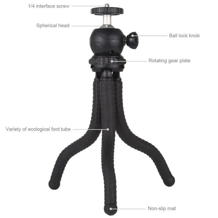 ขาตั้งกล้องขนาดเล็ก PULUZ Mini Octopus แบบยืดหยุ่นพร้อมหัวบอลสำหรับกล้อง SLR, GoPro, โทรศัพท์มือถือ, ขนาด: 25cmx4.5cm, ขาตั้ง 25 ซม.