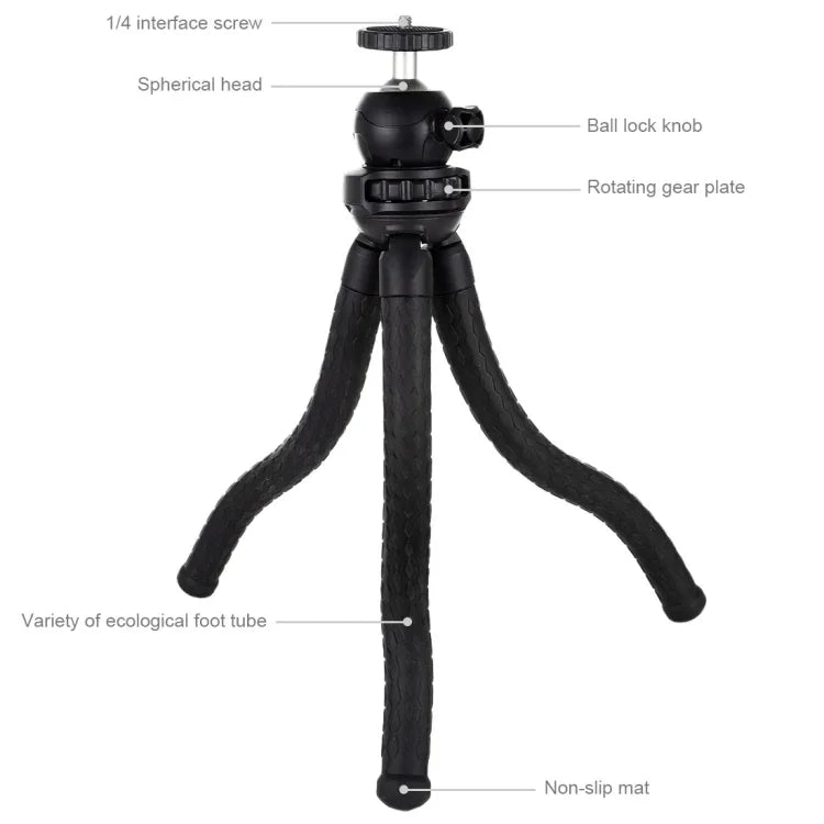 ขาตั้งกล้องขนาดเล็ก PULUZ Mini Octopus แบบยืดหยุ่นพร้อมหัวบอลสำหรับกล้อง SLR, GoPro, โทรศัพท์มือถือ, ขนาด:30cmx5cm, ขาตั้ง 30 ซม.