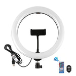 ไฟวงแหวน LED RGBW ปรับความสว่างได้ PULUZ 10.2 นิ้ว 26 ซม. USB ผิวโค้ง 10 โหมด 8 สี สำหรับถ่ายวิดีโอ Vlogging พร้อมขาตั้งกล้องหัวบอล, รีโมท และที่หนีบโทรศัพท์, 10.2 นิ้ว RGBW