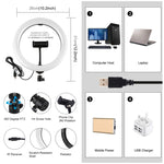 ไฟวงแหวน LED RGBW ปรับความสว่างได้ PULUZ 10.2 นิ้ว 26 ซม. USB ผิวโค้ง 10 โหมด 8 สี สำหรับถ่ายวิดีโอ Vlogging พร้อมขาตั้งกล้องหัวบอล, รีโมท และที่หนีบโทรศัพท์, 10.2 นิ้ว RGBW
