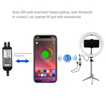 ไฟวงแหวน LED RGBW ปรับความสว่างได้ PULUZ 10.2 นิ้ว 26 ซม. USB ผิวโค้ง 10 โหมด 8 สี สำหรับถ่ายวิดีโอ Vlogging พร้อมขาตั้งกล้องหัวบอล, รีโมท และที่หนีบโทรศัพท์, 10.2 นิ้ว RGBW