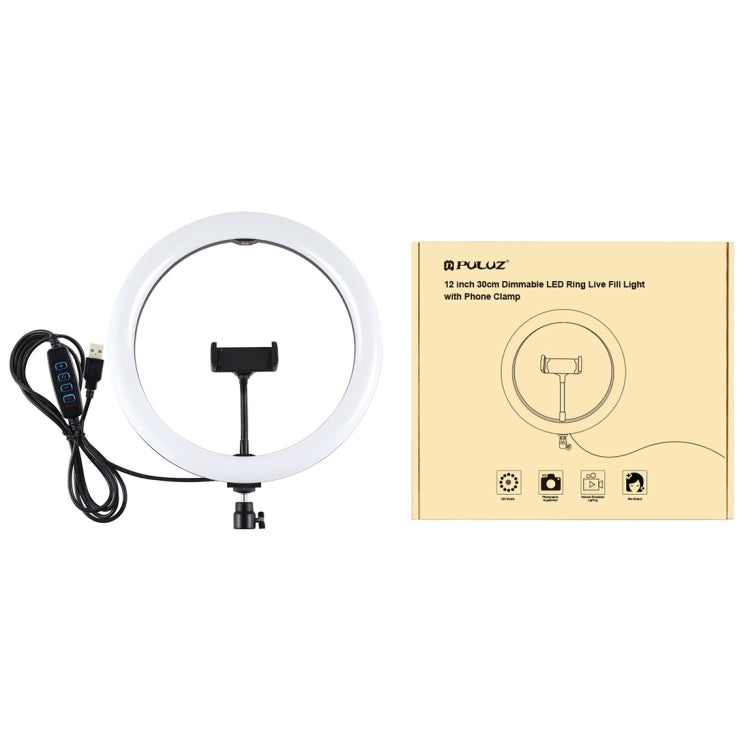 ไฟวงแหวน LED PULUZ 11.8 นิ้ว 30 ซม. USB 3 โหมด ปรับความสว่างได้ อุณหภูมิสีคู่ สำหรับถ่ายวิดีโอ Vlogging เซลฟี่ พร้อมที่หนีบโทรศัพท์, 11.8 นิ้ว