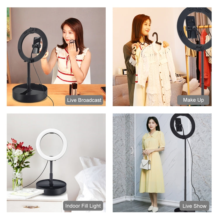 PULUZ ไฟวงแหวน LED โค้ง 10.2 นิ้ว 26 ซม. USB 3 โหมด ปรับความสว่างได้ สีไฟสองโทน พร้อมรีโมทบลูทูธ ขาตั้งโต๊ะพับได้ และที่หนีบโทรศัพท์ สำหรับถ่ายวิดีโอเซลฟี่และวล็อก