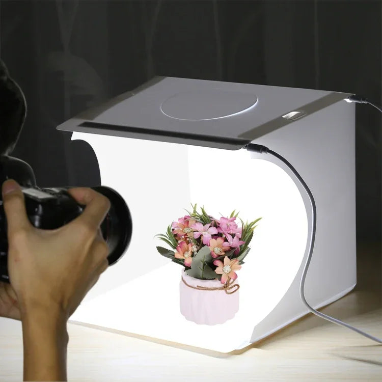 PULUZ 20cm รวม 2 แผงไฟ LED แบบพับได้ ไฟสตูดิโอถ่ายภาพพกพา 1100LM พร้อมกล่องเต็นท์ถ่ายภาพและฉากหลัง 6 สี (ดำ, ขาว, เหลือง, แดง, เขียว, น้ำเงิน), ขนาดกางออก: 24cm x 23cm x 23cm, 20cm(2 LED/RU), 20cm(2 LED)