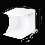PULUZ แผงไฟ LED แบบวงแหวนขนาด 23 ซม. แบบพับได้ ชุดกล่องเต็นท์ถ่ายภาพพร้อมฉากหลัง 6 สี (ดำ, ขาว, เหลือง, แดง, เขียว, น้ำเงิน), ขนาดกางออก: 24 ซม. x 23 ซม. x 23 ซม., แผงไฟ LED แบบวงแหวน 23 ซม.
