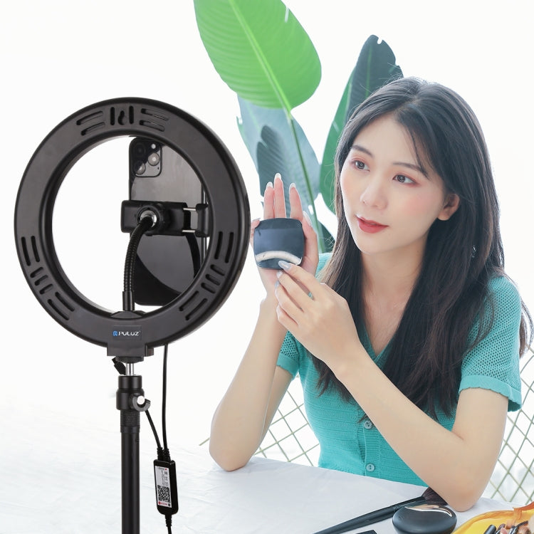 PULUZ ไฟวงแหวน LED โค้ง 7.9 นิ้ว 20 ซม. USB RGB ปรับความสว่างได้ สีไฟสองโทน พร้อมที่หนีบโทรศัพท์ สำหรับถ่ายวิดีโอเซลฟี่และวล็อก