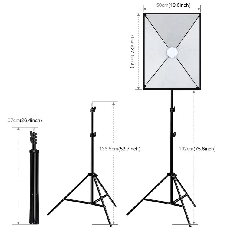 ชุดถ่ายภาพ PULUZ Softbox สตูดิโอ 50x70 ซม. + ขาตั้งกล้อง 2 ม. + หลอดไฟ LED 220V E27 30W 5700K แสงขาว, หลอดไฟเดี่ยว EU Plug, หลอดไฟเดี่ยว US Plug