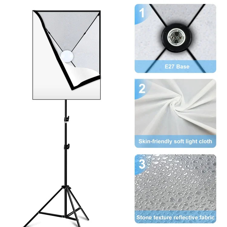 ชุดถ่ายภาพ PULUZ Softbox สตูดิโอ 50x70 ซม. + ขาตั้งกล้อง 2 ม. + หลอดไฟ LED 220V E27 30W 5700K แสงขาว, หลอดไฟเดี่ยว EU Plug, หลอดไฟเดี่ยว US Plug