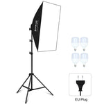 ชุดถ่ายภาพ PULUZ Softbox สตูดิโอ 50x70 ซม. + ขาตั้งกล้อง 2 ม. + หลอดไฟ LED 220V E27 20W 5700K แสงขาว 4 หลอด, 4 หลอด EU Plug, 4 หลอด US Plug