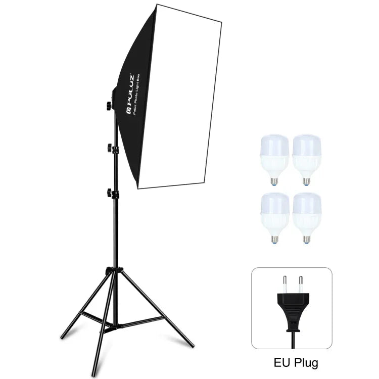 ชุดถ่ายภาพ PULUZ Softbox สตูดิโอ 50x70 ซม. + ขาตั้งกล้อง 2 ม. + หลอดไฟ LED 220V E27 20W 5700K แสงขาว 4 หลอด, 4 หลอด EU Plug, 4 หลอด US Plug