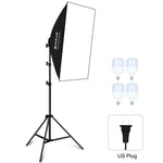 ชุดถ่ายภาพ PULUZ Softbox สตูดิโอ 50x70 ซม. + ขาตั้งกล้อง 2 ม. + หลอดไฟ LED 220V E27 20W 5700K แสงขาว 4 หลอด, 4 หลอด EU Plug, 4 หลอด US Plug