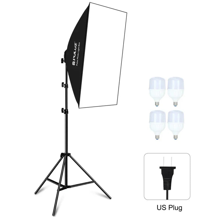 ชุดถ่ายภาพ PULUZ Softbox สตูดิโอ 50x70 ซม. + ขาตั้งกล้อง 2 ม. + หลอดไฟ LED 220V E27 20W 5700K แสงขาว 4 หลอด, 4 หลอด EU Plug, 4 หลอด US Plug