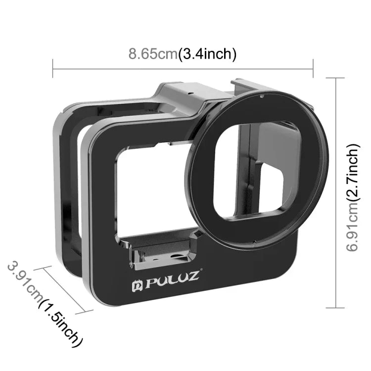 เคสกันกระแทก CNC อะลูมิเนียม PULUZ สำหรับ GoPro HERO13 Black /12 Black /11 Black /10 Black /9 Black พร้อมกรอบประกันและเลนส์ UV 52 มม., สำหรับ GoPro HERO9 Black รุ่นหนา