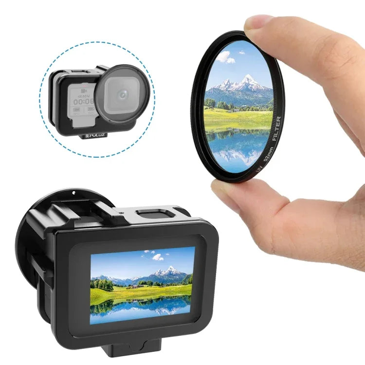 เคสกันกระแทก CNC อะลูมิเนียม PULUZ สำหรับ GoPro HERO13 Black /12 Black /11 Black /10 Black /9 Black พร้อมกรอบประกันและเลนส์ UV 52 มม., สำหรับ GoPro HERO9 Black รุ่นบาง