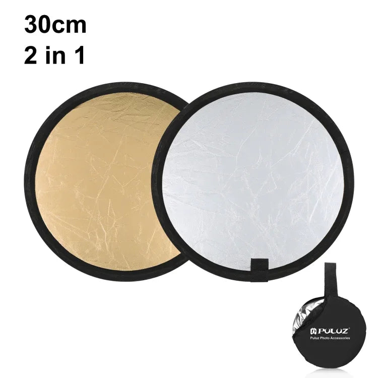 PULUZ แผงสะท้อนแสงสตูดิโอถ่ายภาพพับได้ 2-in-1 สีเงิน / ทอง ขนาด 30 ซม., แผงสะท้อนแสง 30 ซม.
