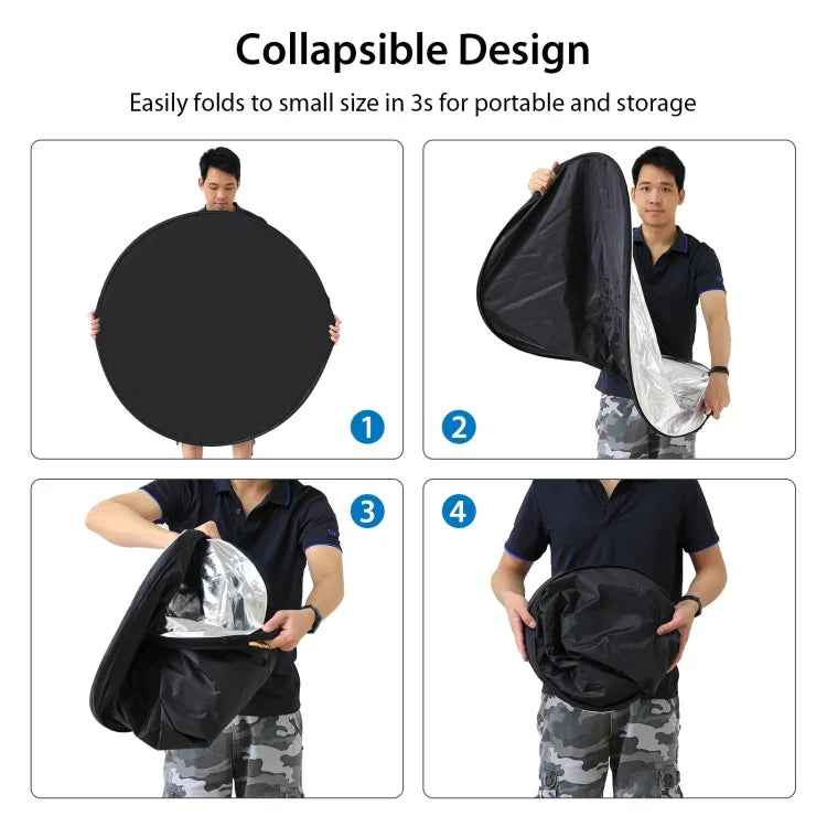 PULUZ กระดานสะท้อนแสงสตูดิโอถ่ายภาพพับได้ 5 in 1 ขนาด 80ซม. (เงิน / โปร่งแสง / ทอง / ขาว / ดำ), สะท้อนแสง 80ซม.