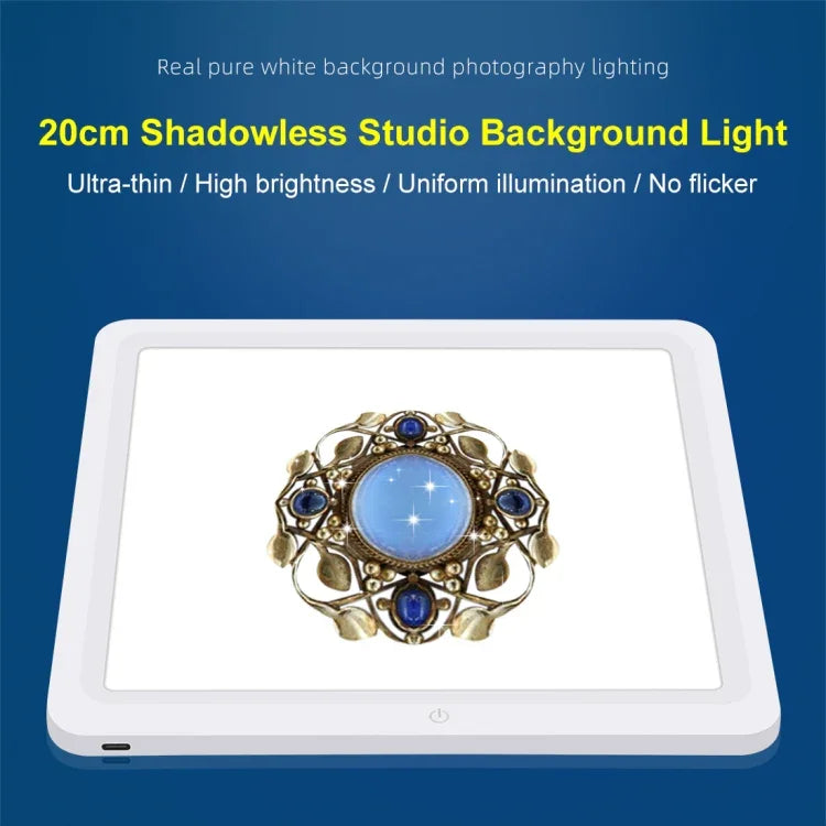 แผ่นไฟ LED ไม่มีเงา PULUZ ขนาด 20 ซม. สำหรับกล่องสตูดิโอถ่ายภาพ, ไฟไม่มีเงาขนาด 20 ซม.