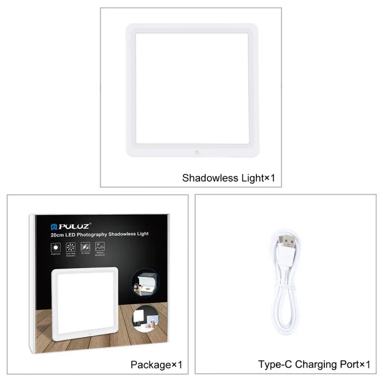 แผ่นไฟ LED ไม่มีเงา PULUZ ขนาด 20 ซม. สำหรับกล่องสตูดิโอถ่ายภาพ, ไฟไม่มีเงาขนาด 20 ซม.