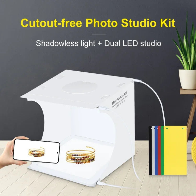 PULUZ แผงไฟ LED ถ่ายภาพแบบไม่มีเงา ขนาดเล็ก พร้อมเต็นท์สตูดิโอสำหรับถ่ายภาพ วัสดุอะคริลิค พื้นที่ใช้งาน 20 ซม. x 20 ซม., 20 ซม. (2 LED) + ไฟไม่มีเงา