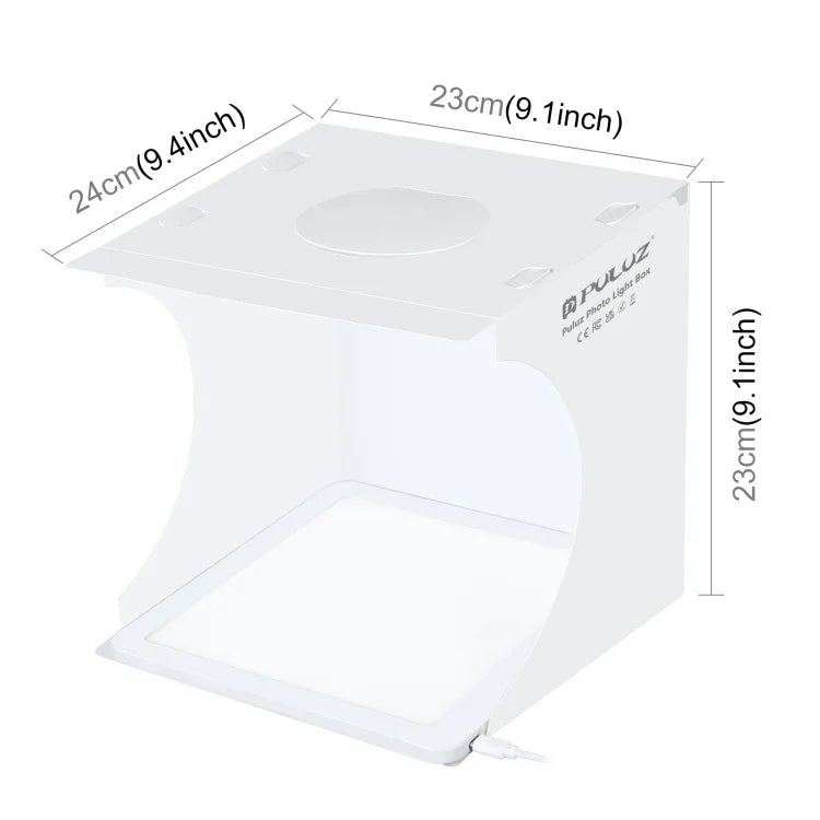 PULUZ แผงไฟ LED ถ่ายภาพแบบไม่มีเงา ขนาดเล็ก พร้อมเต็นท์สตูดิโอสำหรับถ่ายภาพ วัสดุอะคริลิค พื้นที่ใช้งาน 20 ซม. x 20 ซม., 20 ซม. (2 LED) + ไฟไม่มีเงา