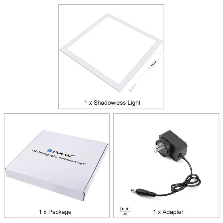 PULUZ 1000LM LED แผ่นไฟอะคริลิกไม่มีแสงเงาแบบไม่ลดแสง พร้อมสวิตช์ สำหรับกล่องสตูดิโอถ่ายภาพขนาด 40 ซม., ไฟ(US), ไฟ(UK), ไฟ(EU)