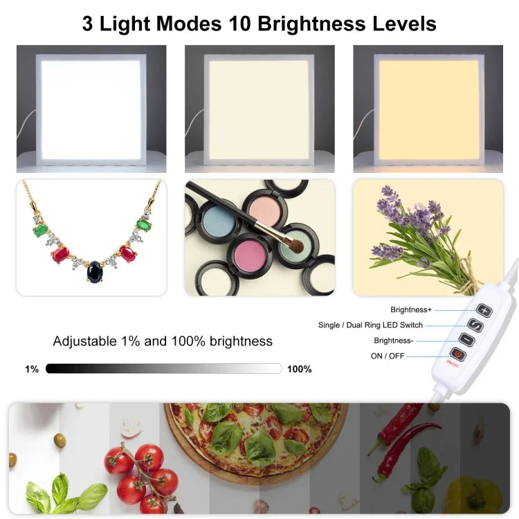 PULUZ 1000LM LED แผ่นไฟอะคริลิกไม่มีแสงเงาแบบไม่ลดแสง พร้อมสวิตช์ สำหรับกล่องสตูดิโอถ่ายภาพขนาด 40 ซม., ไฟ(US), ไฟ(UK), ไฟ(EU)
