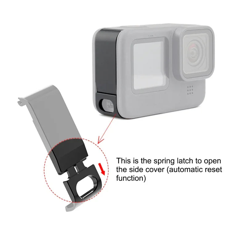 ฝาครอบพอร์ตแบตเตอรี่ด้านข้างโลหะ PULUZ สำหรับ GoPro HERO13 Black /12 Black /11 Black /10 Black /9 Black, ฝาครอบด้านข้างโลหะและพลาสติก