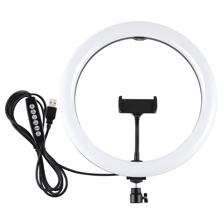 PULUZ ไฟวงแหวน LED โค้ง 11.8 นิ้ว 30 ซม. USB 10 โหมด 8 สี RGBW ปรับความสว่างได้ พร้อมขาตั้งกล้องหัวบอลและที่หนีบโทรศัพท์ ควบคุมด้วยปุ่ม
