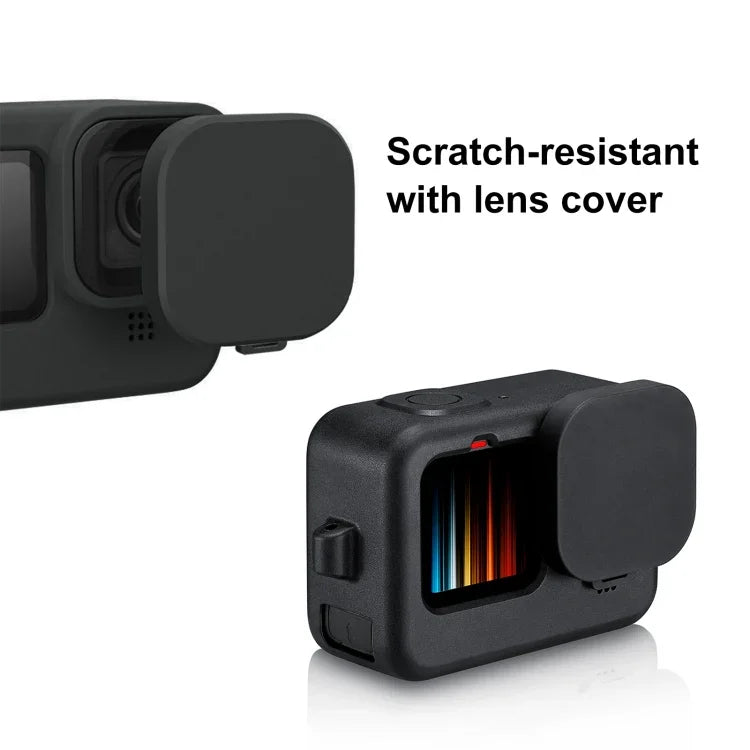 PULUZ เคสซิลิโคนกันกระแทกสำหรับ GoPro HERO12 Black /11 Black /10 Black /9 Black พร้อมฝาครอบพอร์ทด้านข้าง POM พร้อมสายรัดข้อมือและฝาปิดเลนส์, สำหรับเคสซิลิโคน GoPro HERO12 Black พร้อมฝาครอบด้านข้าง