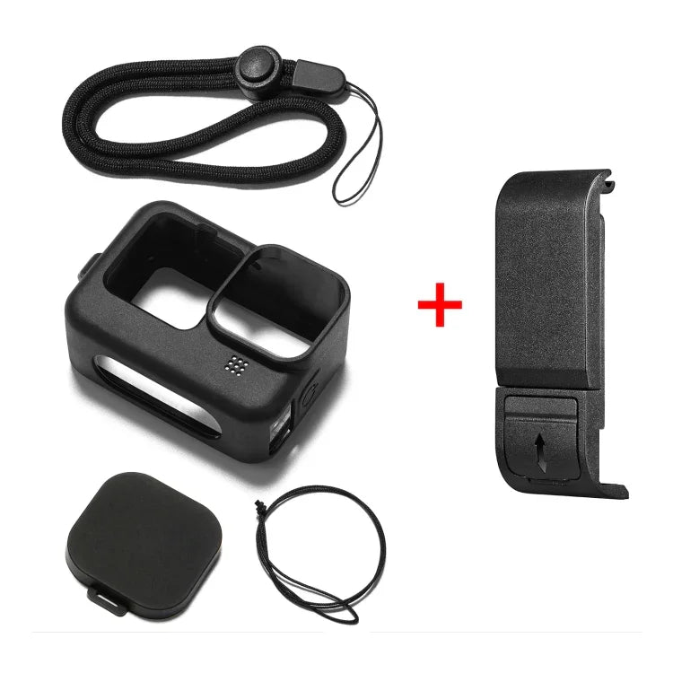 PULUZ เคสซิลิโคนกันกระแทกสำหรับ GoPro HERO12 Black /11 Black /10 Black /9 Black พร้อมฝาครอบพอร์ทด้านข้าง POM พร้อมสายรัดข้อมือและฝาปิดเลนส์, สำหรับเคสซิลิโคน GoPro HERO12 Black พร้อมฝาครอบด้านข้าง