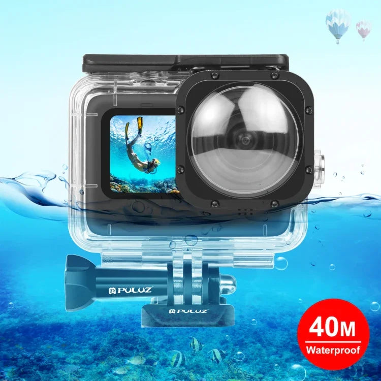 PULUZ เคสกันน้ำลึก 40 เมตรพร้อมตะขอและฐานติดตั้งสกรูสำหรับ GoPro HERO12 Black /11 Black /11 Black Mini /10 Black /9 Black Max Lens Mod, สำหรับ GoPro Hero11 Black / HERO10 Black