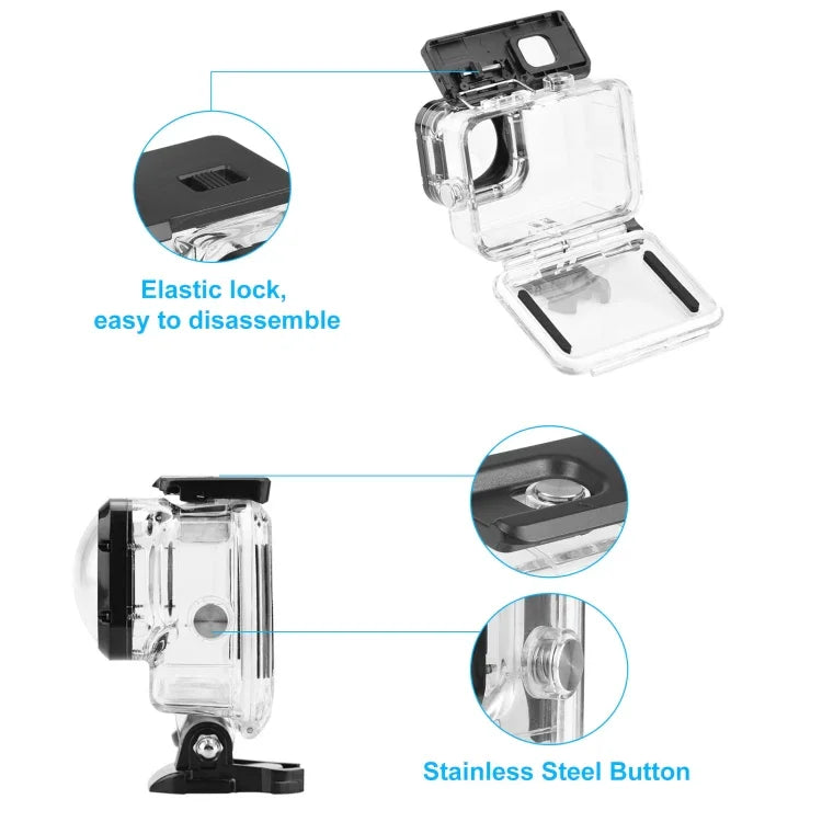 PULUZ เคสกันน้ำลึก 40 เมตรพร้อมตะขอและฐานติดตั้งสกรูสำหรับ GoPro HERO12 Black /11 Black /11 Black Mini /10 Black /9 Black Max Lens Mod, สำหรับ GoPro Hero11 Black / HERO10 Black
