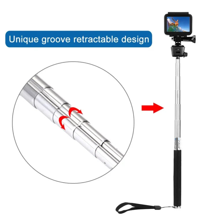 PULUZ ขาตั้งเซลฟี่แบบยืดได้สำหรับ GoPro, Insta360, DJI และกล้องแอคชั่นอื่นๆ ความยาว: 22.5-80 ซม., ความยาว: 22.5-100 ซม.