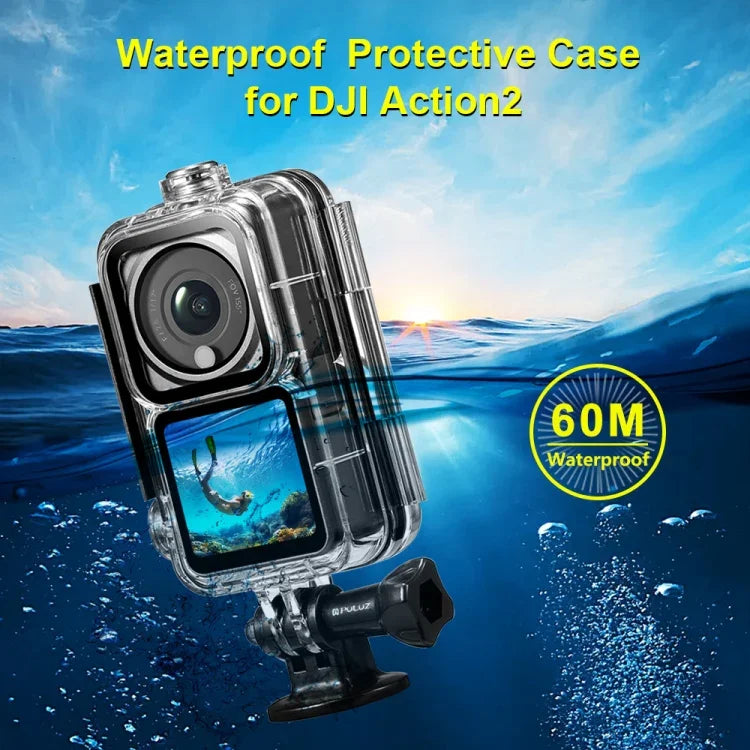 เคสกันน้ำดำน้ำ PULUZ 60m สำหรับกล้อง DJI Action 2 / ชุดพาวเวอร์คอมโบ Action 2 / ชุดหน้าจอคู่ Action 2, เคสดำน้ำ